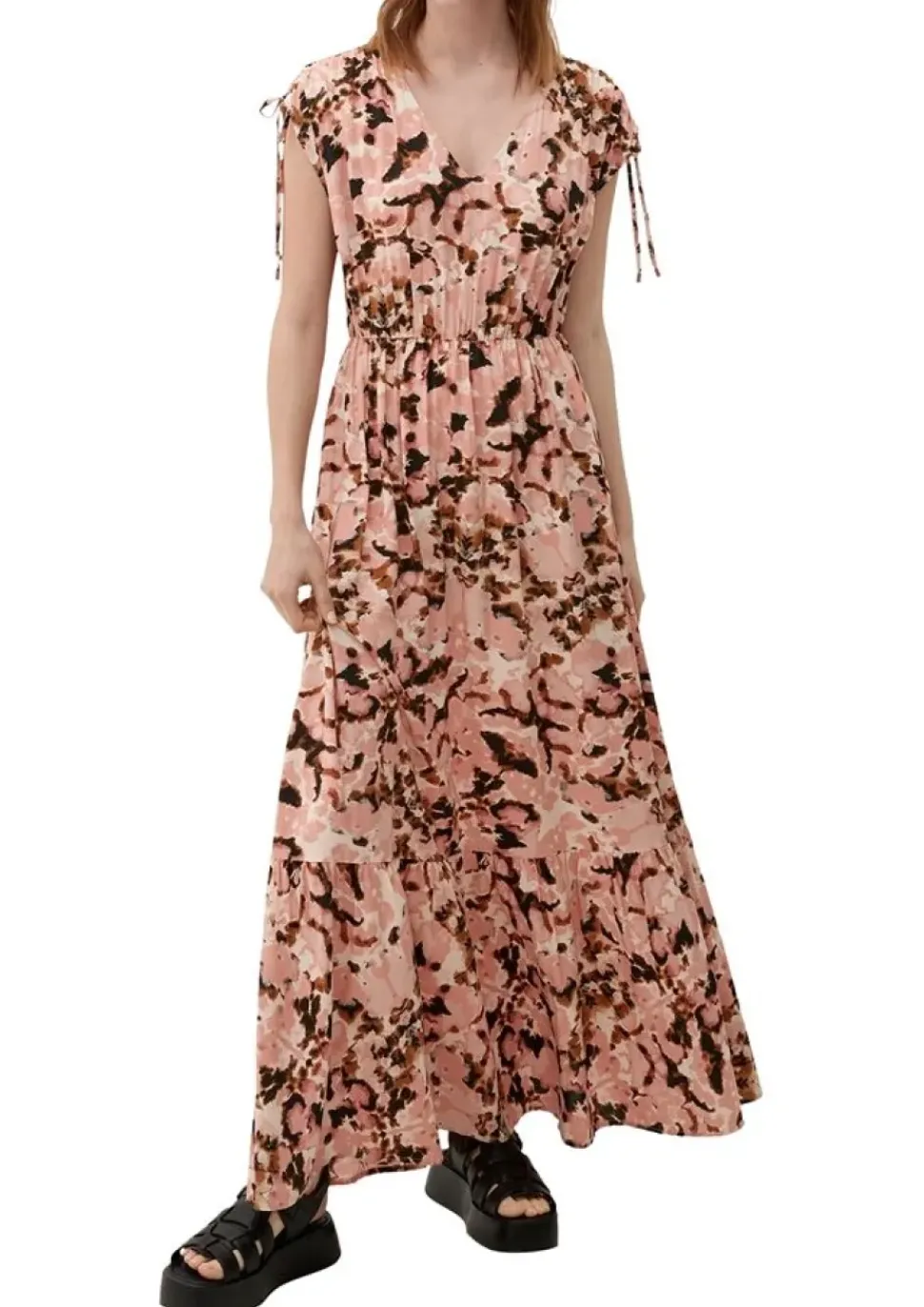 QS designed by Maxi-Kleid aus Viskose orange S23 2124787