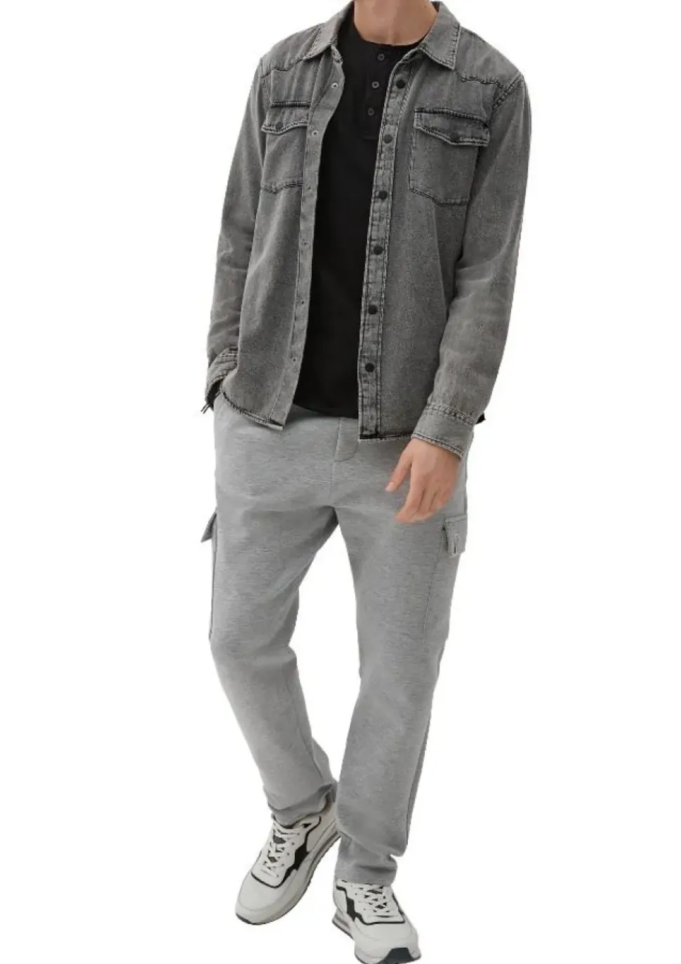 QS designed by Shirt in Flammgarnstruktur braun, schwarz S22 2124127