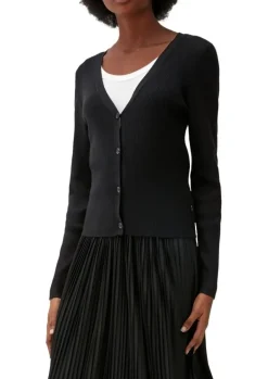 QS designed by Strickjacke aus Viskosemix schwarz, rosa, blau S22 2119007