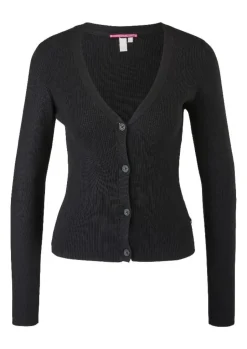 QS designed by Strickjacke aus Viskosemix schwarz, rosa, blau S22 2119007