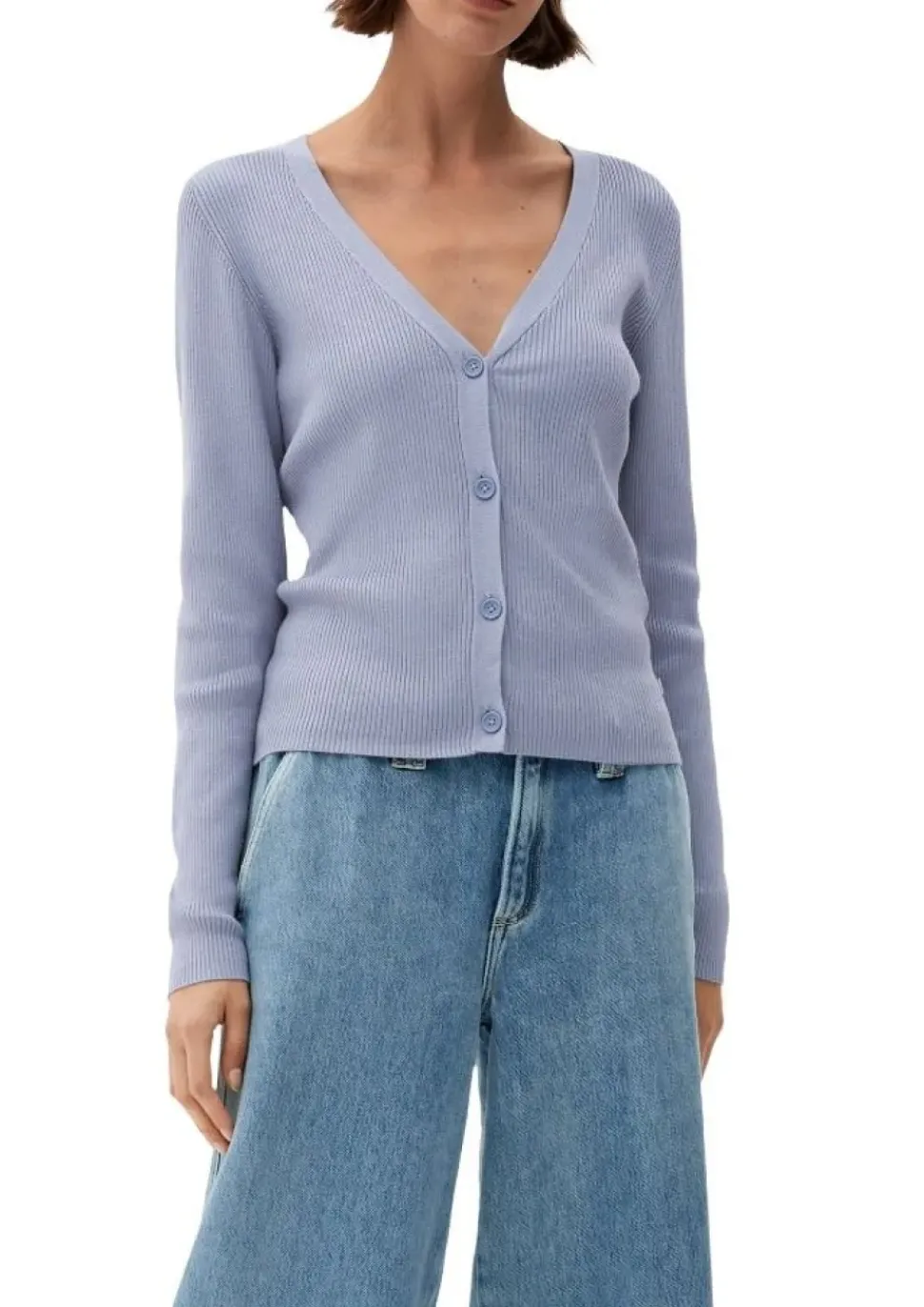 QS designed by Strickjacke aus Viskosemix schwarz, rosa, blau S22 2119007