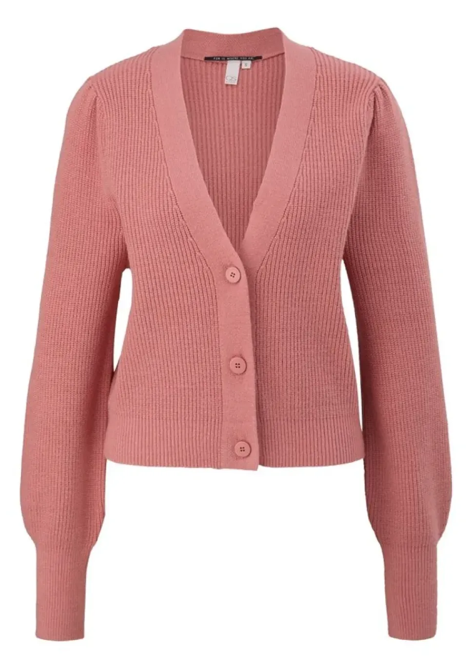 QS designed by Strickjacke Viskosemix V-Ausschnitt Knopfleiste rosa, grün S22 2124662