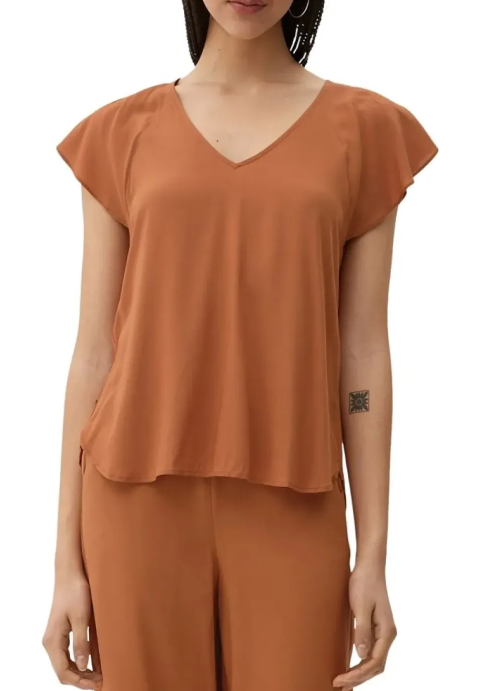 QS designed by Viskosebluse mit V-Ausschnitt braun S13 2130779