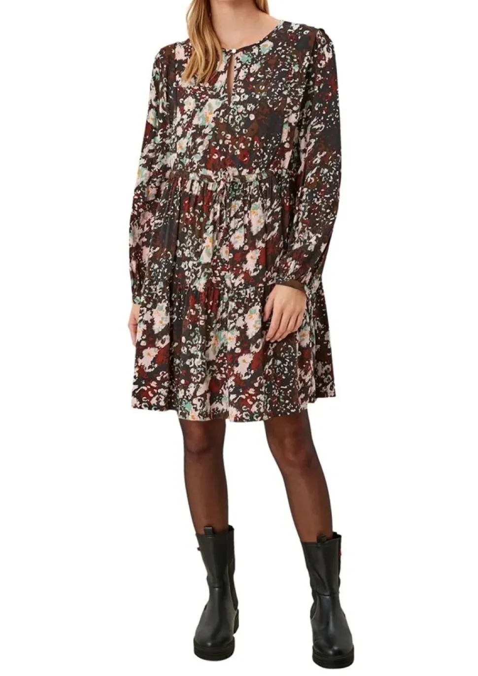 QS designed by Viskosekleid mit Volant schwarz 2105826