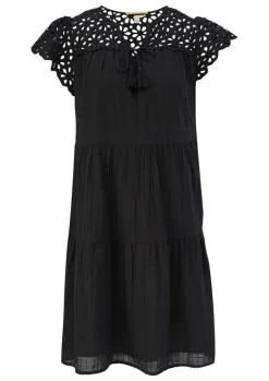 QS designed by Volantkleid mit Broderie Anglaise schwarz S13 2125550