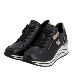 Remonte by ELLE Damen Sneaker Leder Wechselfußbett Keilabsatz schwarz S23 D0T03-01