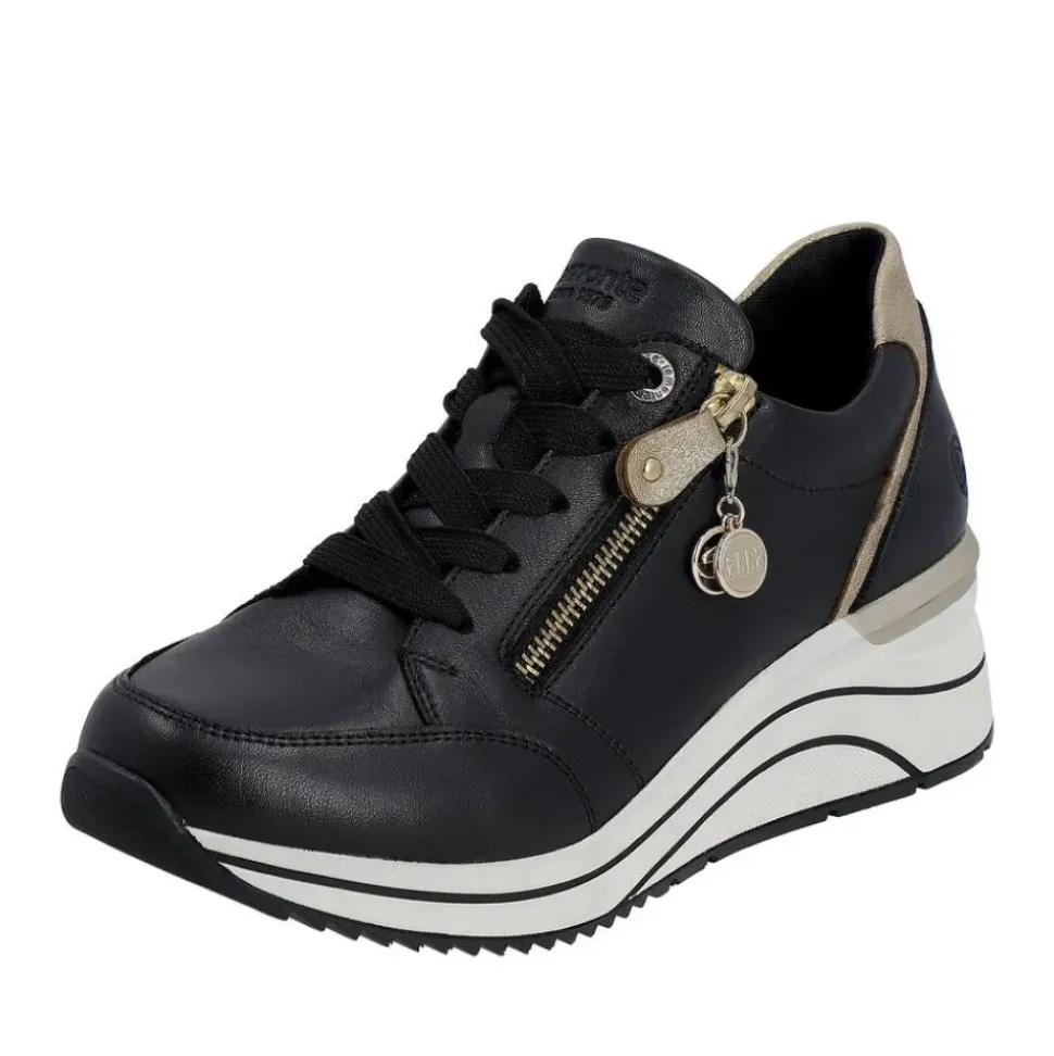 Remonte by ELLE Damen Sneaker Leder Wechselfußbett Keilabsatz schwarz S23 D0T03-01