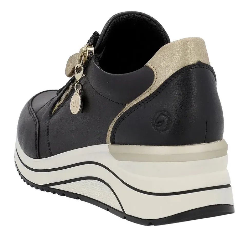 Remonte by ELLE Damen Sneaker Leder Wechselfußbett Keilabsatz schwarz S23 D0T03-01