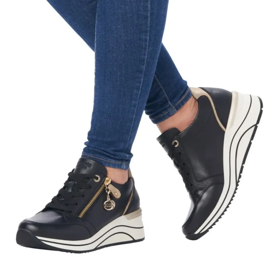 Remonte by ELLE Damen Sneaker Leder Wechselfußbett Keilabsatz schwarz S23 D0T03-01