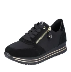 Remonte Damen Schnürschuh Sneaker Plateausohle gestreift Wechselfußbett schwarz S22 D1316-01