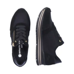 Remonte Damen Schnürschuh Sneaker Plateausohle gestreift Wechselfußbett schwarz S22 D1316-01