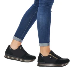Remonte Damen Schnürschuh Sneaker Plateausohle gestreift Wechselfußbett schwarz S22 D1316-01