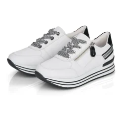 Remonte Sneaker Schnürer Leder Reißverschluss weiss kombi softfoam D1312-80
