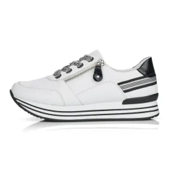 Remonte Sneaker Schnürer Leder Reißverschluss weiss kombi softfoam D1312-80