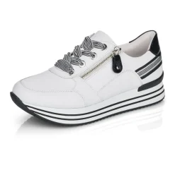 Remonte Sneaker Schnürer Leder Reißverschluss weiss kombi softfoam D1312-80