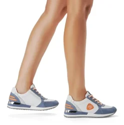 Remonte Sneaker Schnürer Leder blau kombi softfoam Wechselfußbett R2527-15