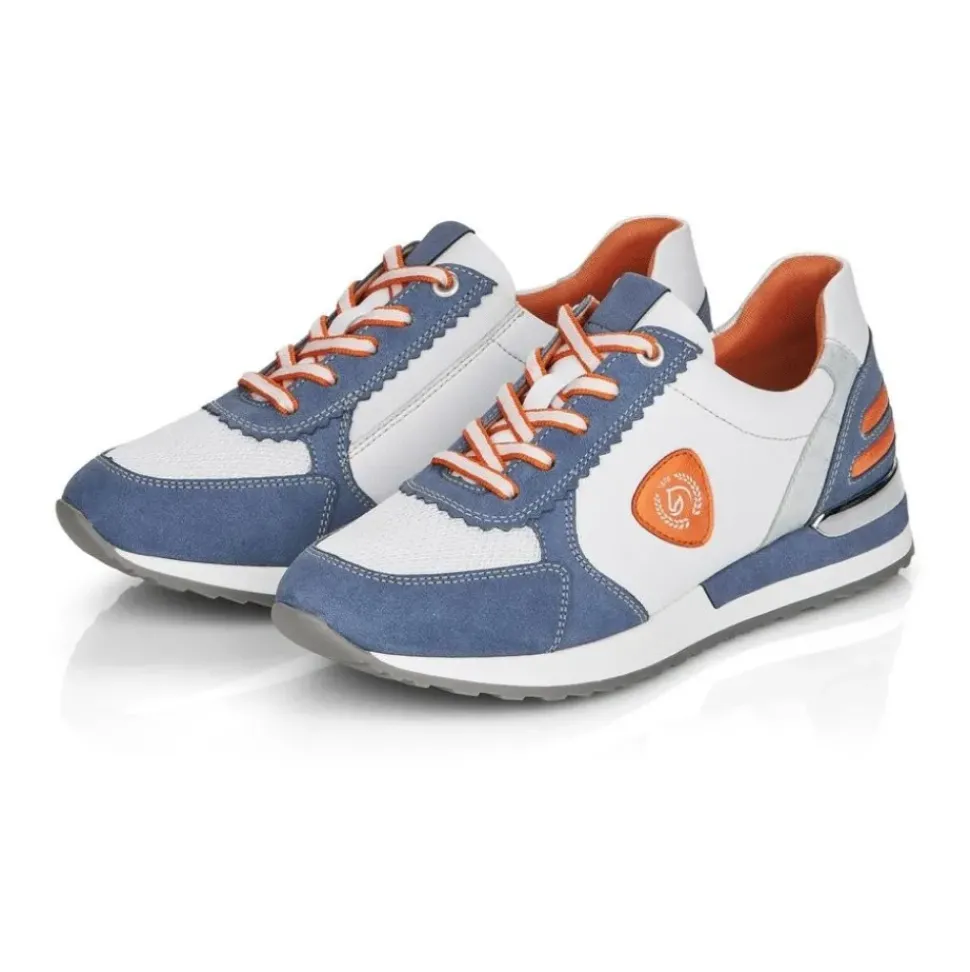 Remonte Sneaker Schnürer Leder blau kombi softfoam Wechselfußbett R2527-15