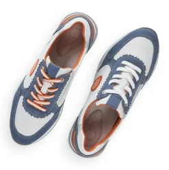 Remonte Sneaker Schnürer Leder blau kombi softfoam Wechselfußbett R2527-15