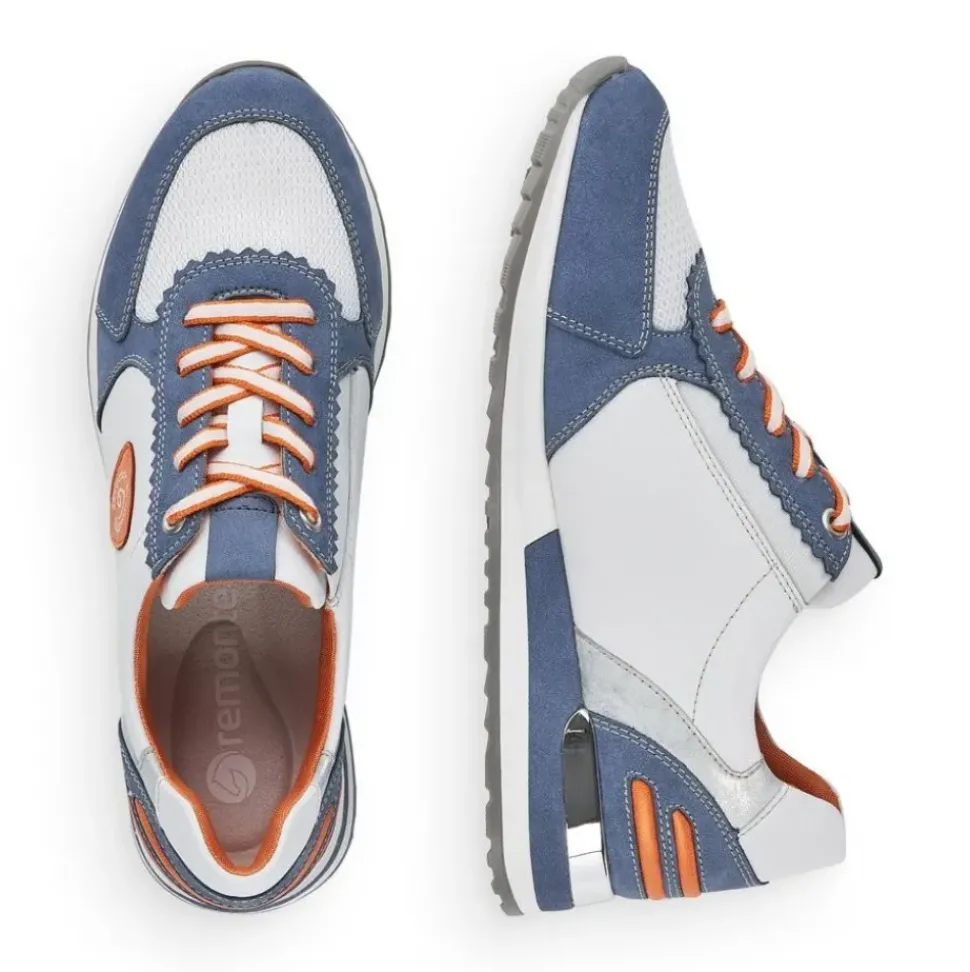 Remonte Sneaker Schnürer Leder blau kombi softfoam Wechselfußbett R2527-15