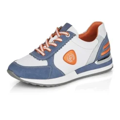 Remonte Sneaker Schnürer Leder blau kombi softfoam Wechselfußbett R2527-15