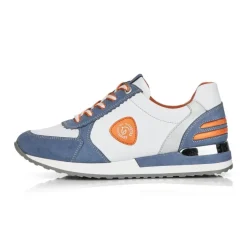 Remonte Sneaker Schnürer Leder blau kombi softfoam Wechselfußbett R2527-15
