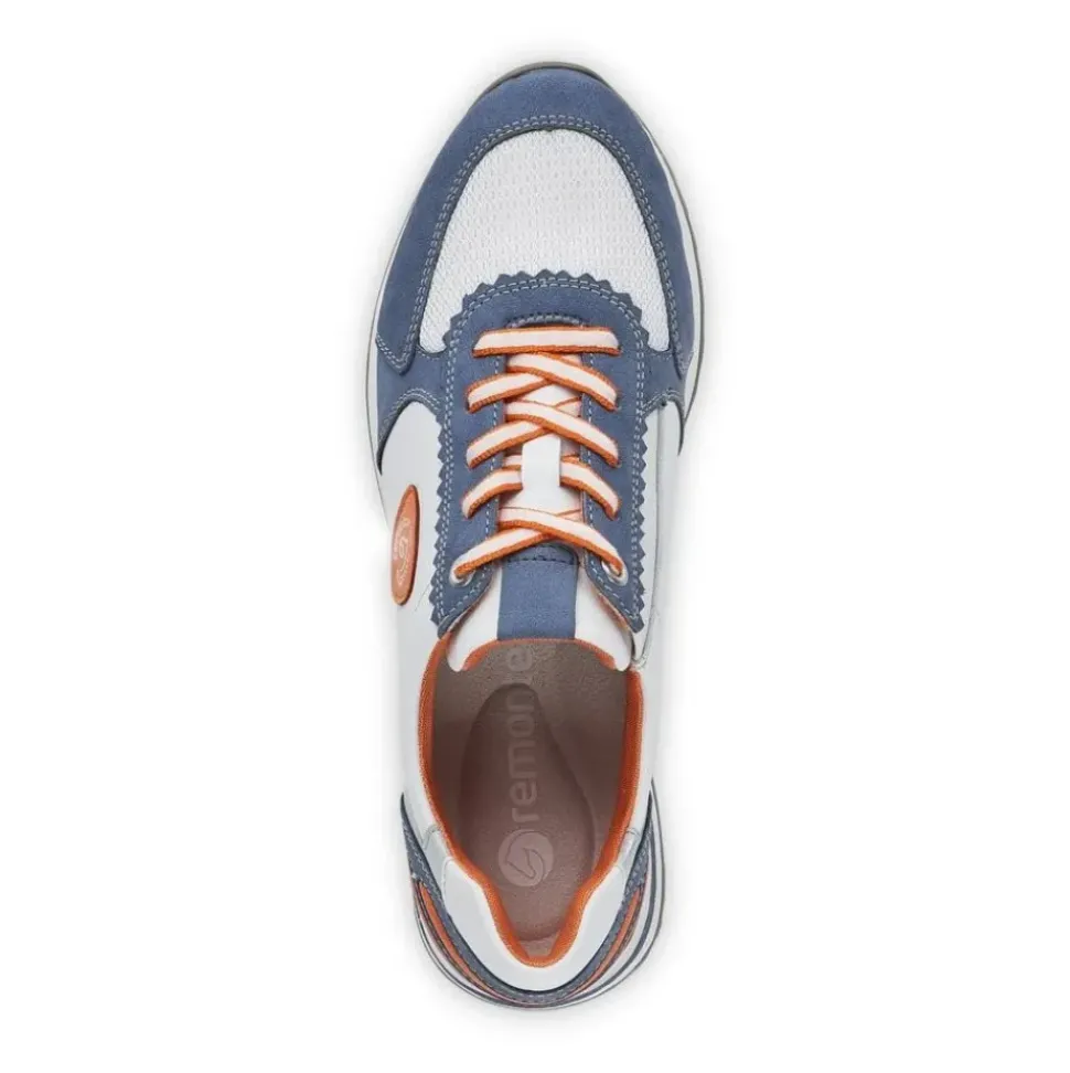 Remonte Sneaker Schnürer Leder blau kombi softfoam Wechselfußbett R2527-15