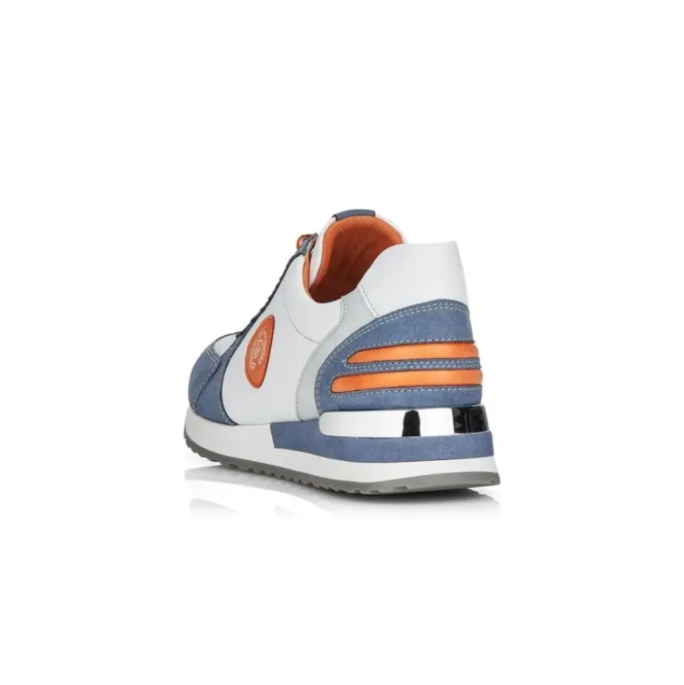 Remonte Sneaker Schnürer Leder blau kombi softfoam Wechselfußbett R2527-15