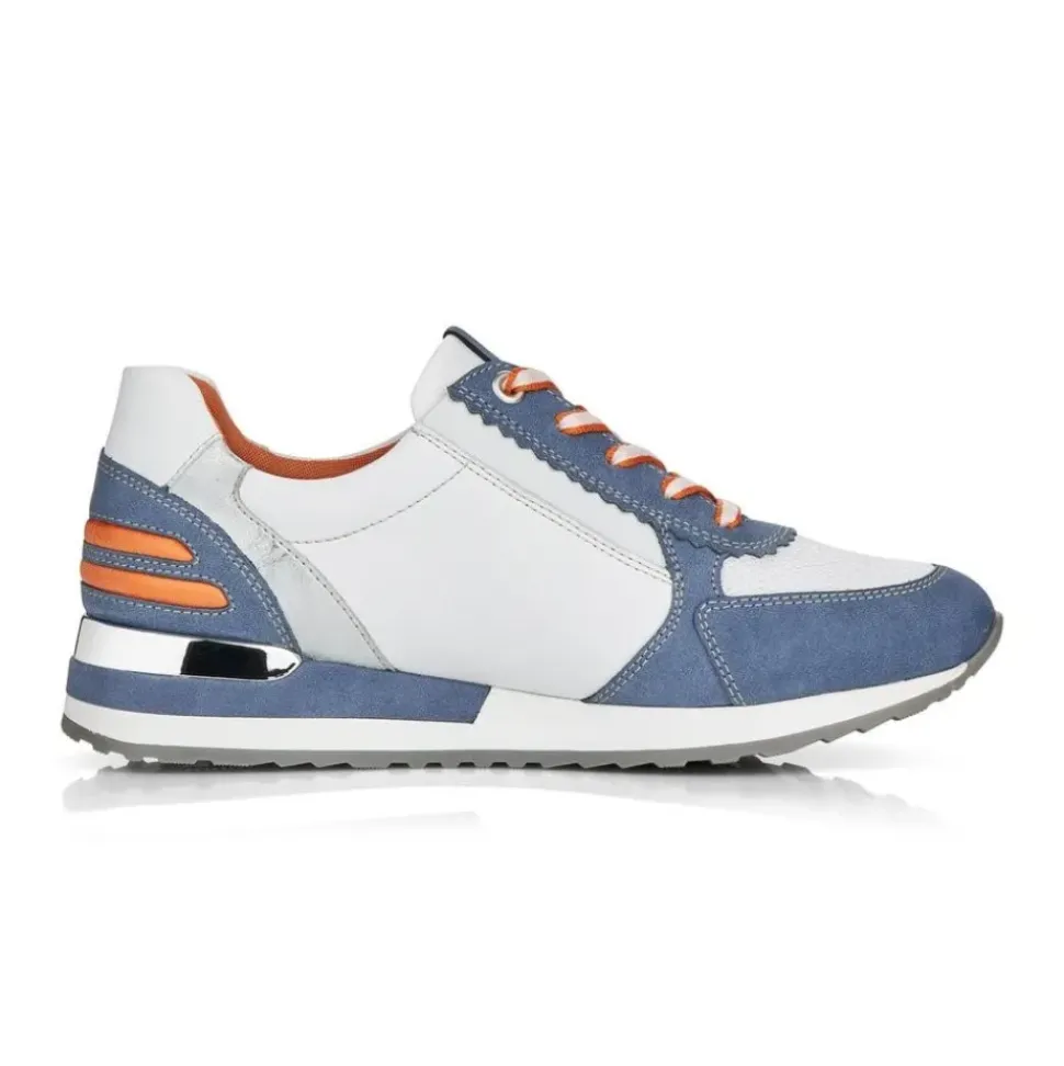 Remonte Sneaker Schnürer Leder blau kombi softfoam Wechselfußbett R2527-15