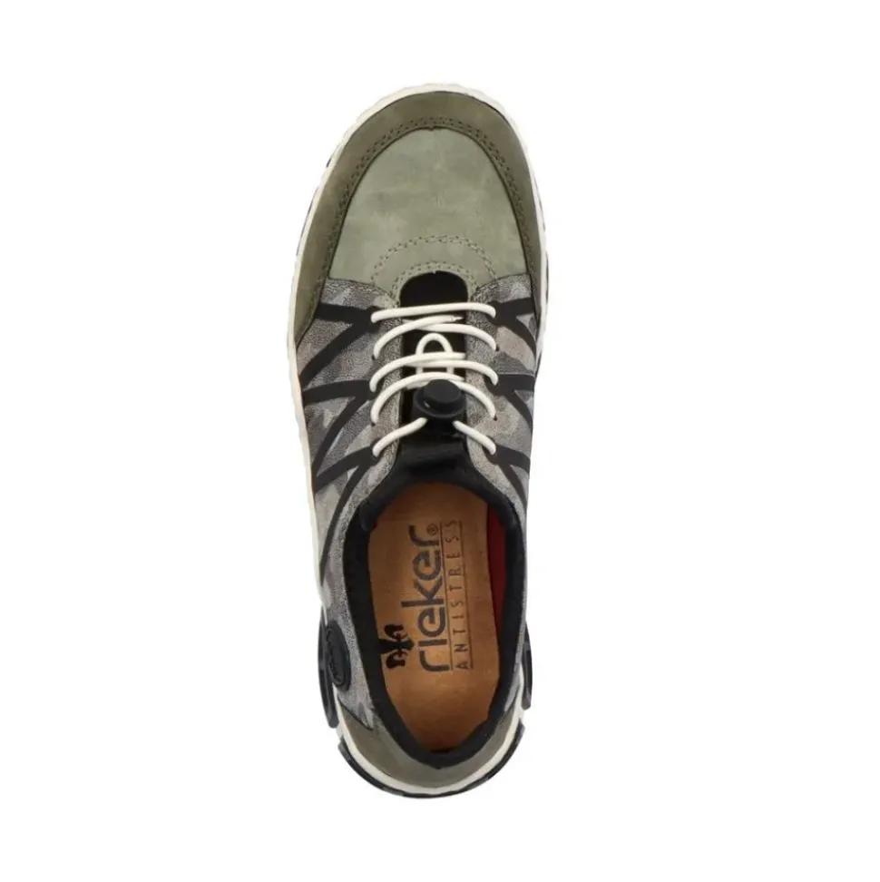 Rieker Antistress Damen Schlupfschuh Slipper sportlich Schnellschnürung grün S13 L0657-54