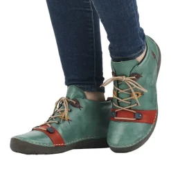 Rieker Antistress Damen Schnürschuh mehrfarbige Ösen grün S23  52507-52