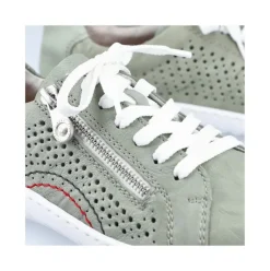 Rieker Antistress Damen Schnürschuh Sneaker Leder Lochmuster Reißverschluss grün S13 52824-52