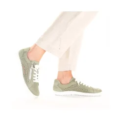 Rieker Antistress Damen Schnürschuh Sneaker Leder Lochmuster Reißverschluss grün S13 52824-52