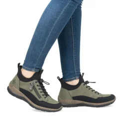 Rieker Antistress Damen Slipper High  Schnellschnürung grün S24 N32G3-54