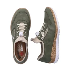 Rieker Antistress Damen Slipper Memosoft Decksohle Schnellschnürung grün S13 N42G0-52