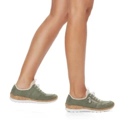 Rieker Antistress Damen Slipper Memosoft Decksohle Schnellschnürung grün S13 N42G0-52
