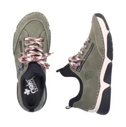 Rieker Antistress Damen Slipper Sneaker Schlupfschaft Zierreißverschluss Wechselfußbett grün S22 45973-54
