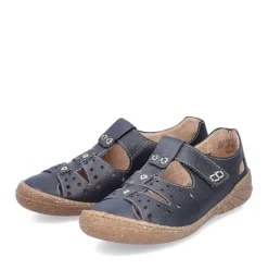 Rieker Antistress Damen Slipper Lochmuster Leder Klettverschluss blau S13 54555-14