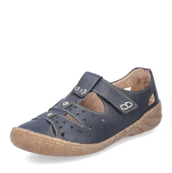 Rieker Antistress Damen Slipper Lochmuster Leder Klettverschluss blau S13 54555-14