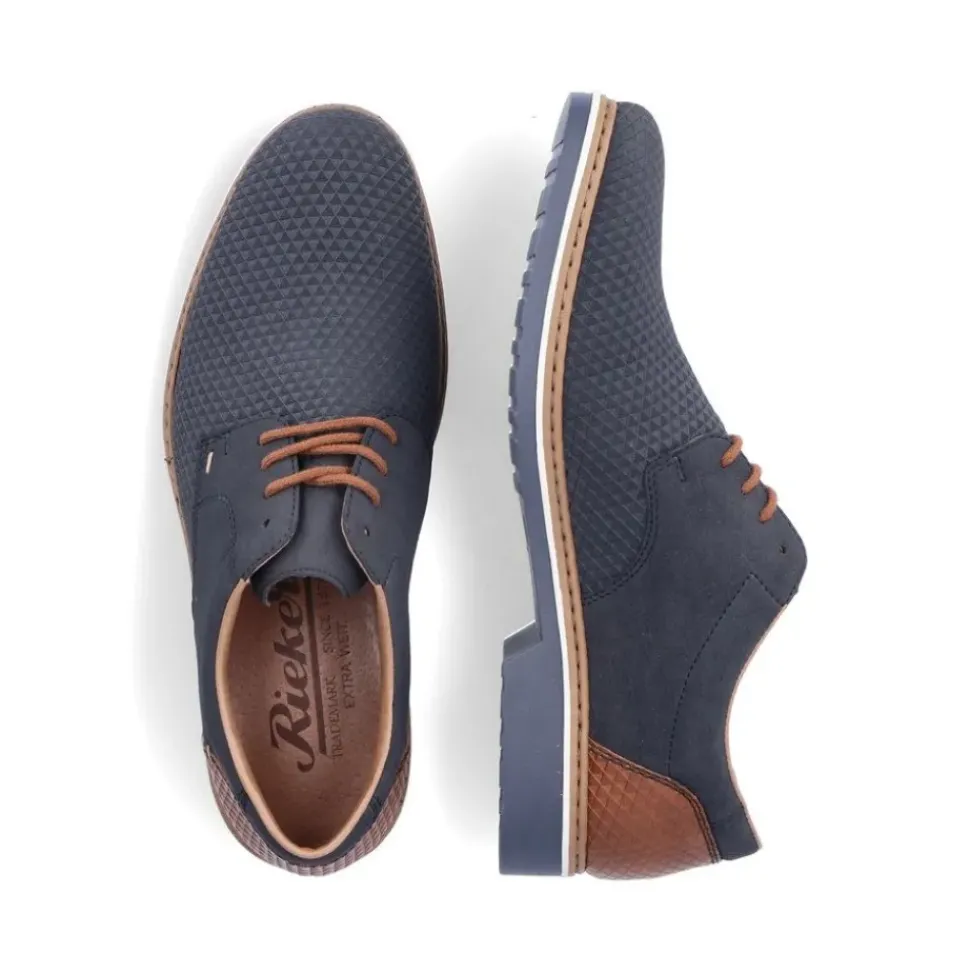 Rieker Antistress Herren Schnürschuh Extraweite grafisches Muster blau S13 16504-16
