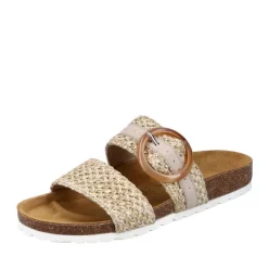 Rieker Antistress Pantolette Bastoptik Zierschnalle beige S12   V8091-60