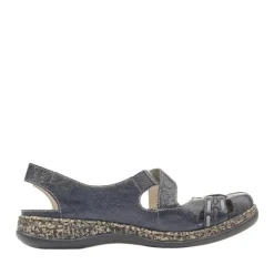 Rieker Antistress Slipper Sling Sandale Leder Klettverschluss blau S12 46377-14
