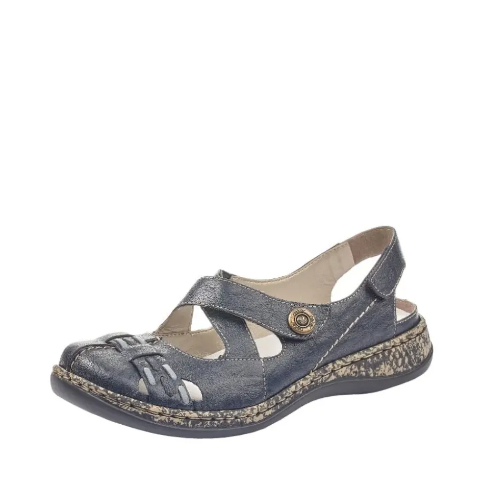 Rieker Antistress Slipper Sling Sandale Leder Klettverschluss blau S12 46377-14
