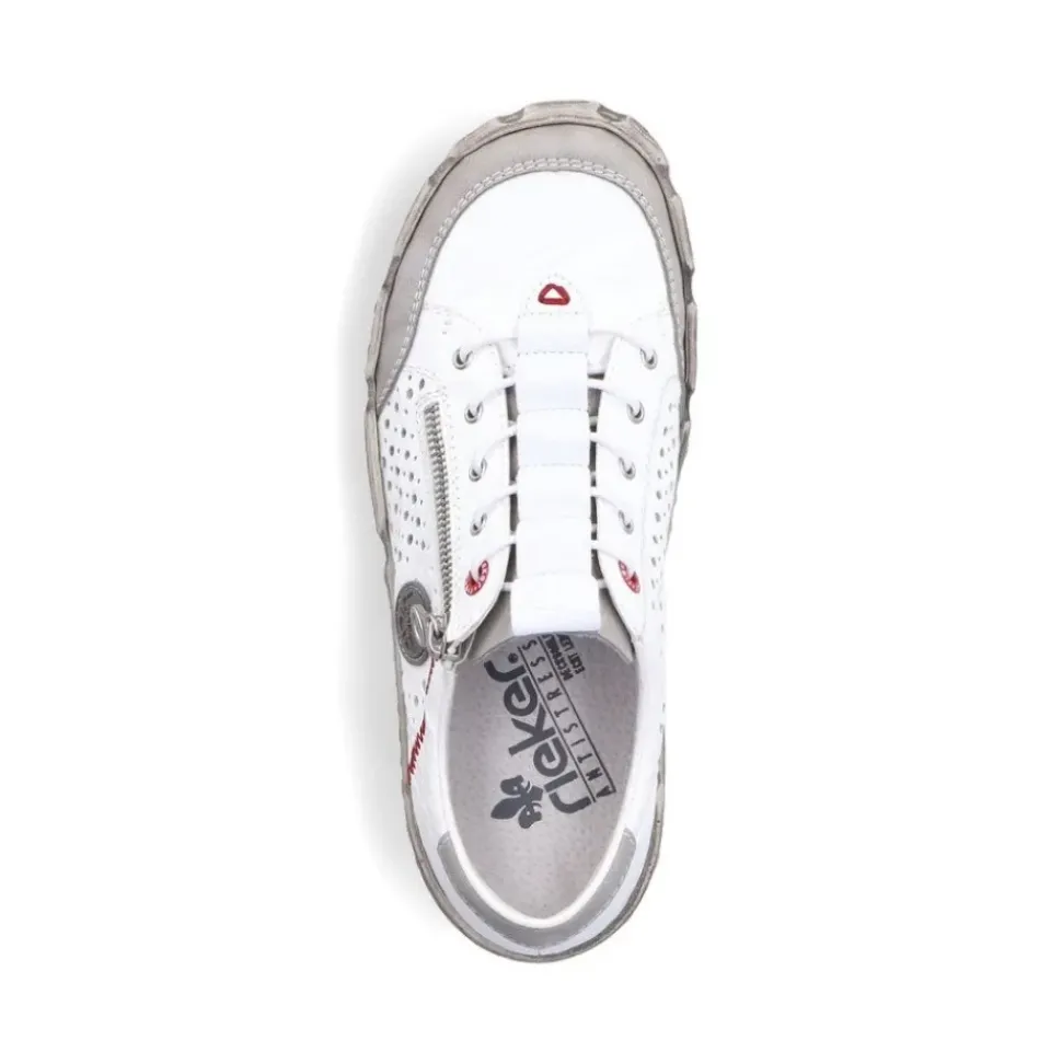 Rieker Antistress sportlicher Damen Slipper Reißverschluss Leder Lochmuster weiß S13 L0355-80