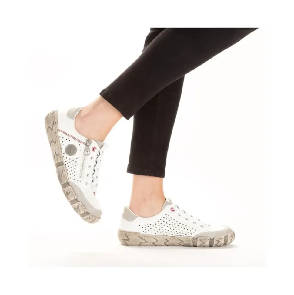 Rieker Antistress sportlicher Damen Slipper Reißverschluss Leder Lochmuster weiß S13 L0355-80