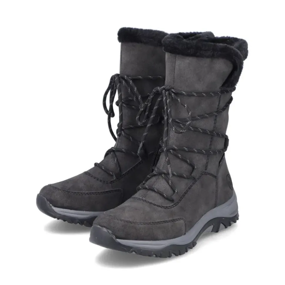 Rieker Damen Biker- Boots Schnürboots TEX- Membran Warmfutter Zierkordel blau S23 Z9124-12