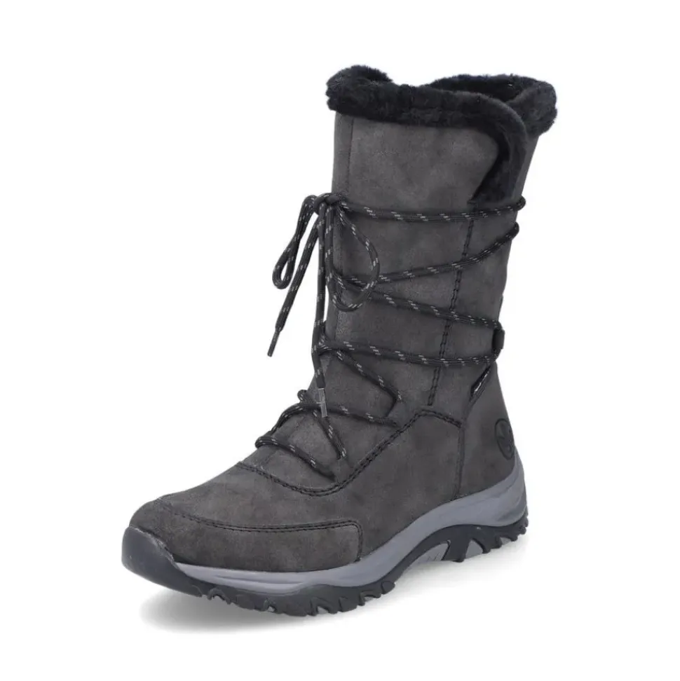 Rieker Damen Biker- Boots Schnürboots TEX- Membran Warmfutter Zierkordel blau S23 Z9124-12