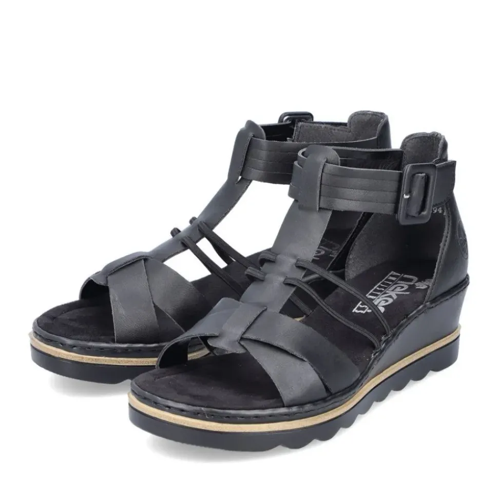 Rieker Damen Keilsandaletten asphaltschwarz S13 67480-01