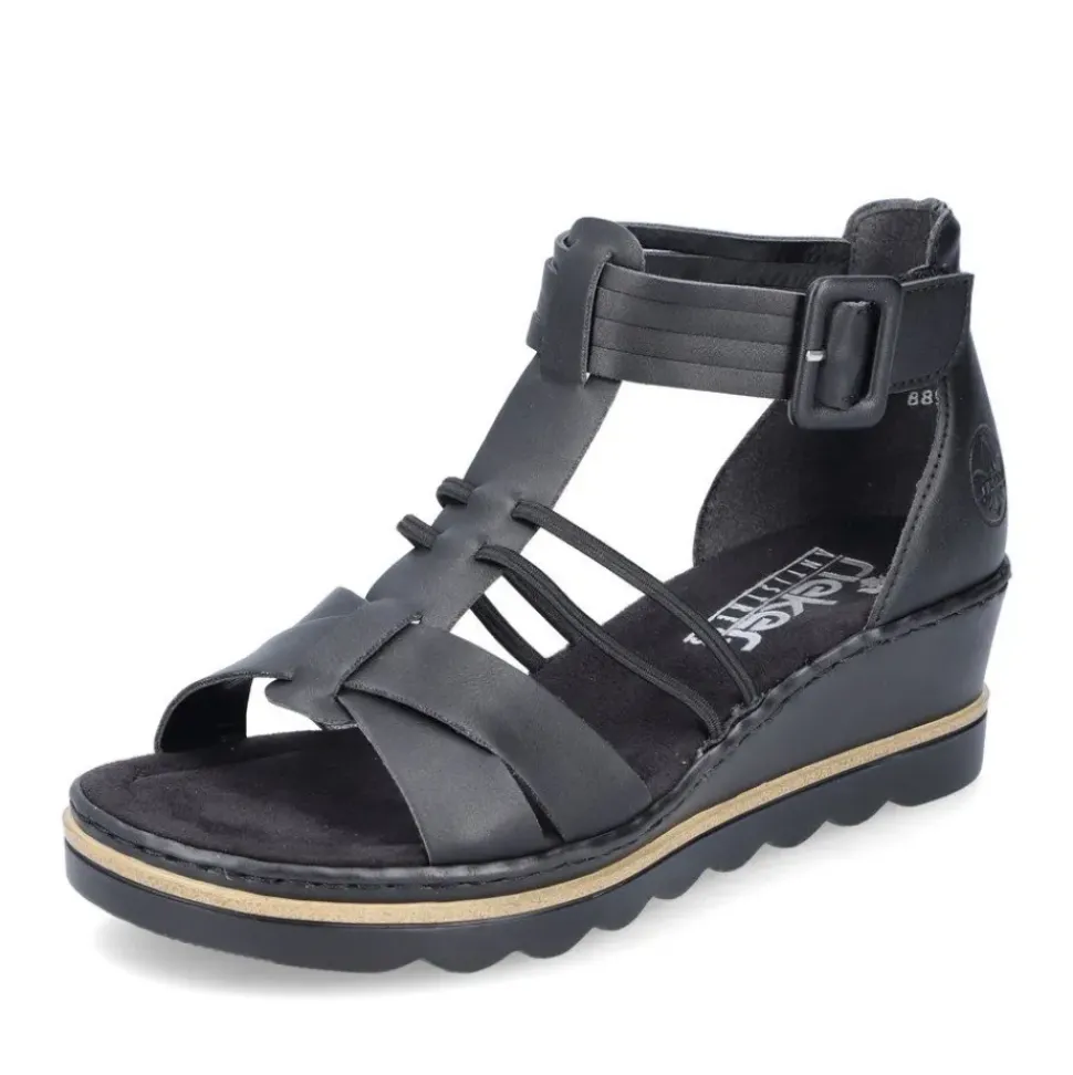 Rieker Damen Keilsandaletten asphaltschwarz S13 67480-01