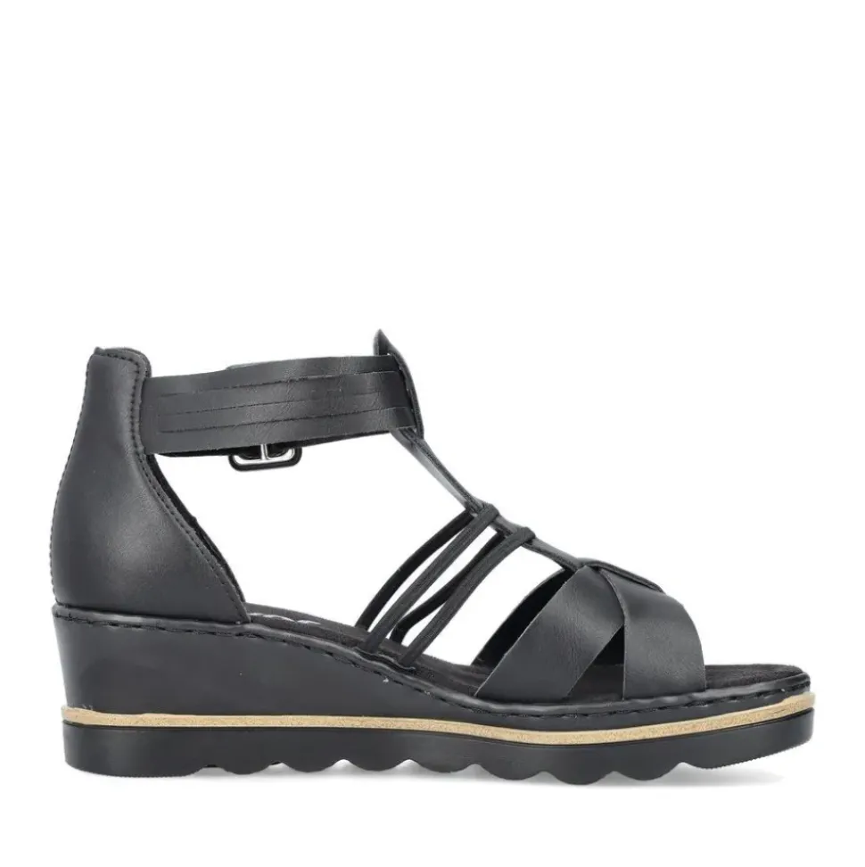 Rieker Damen Keilsandaletten asphaltschwarz S13 67480-01