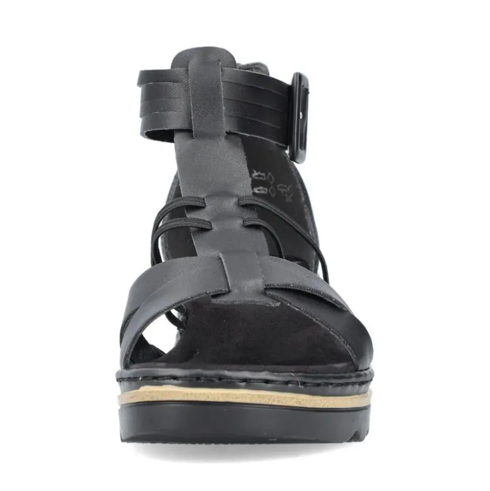 Rieker Damen Keilsandaletten asphaltschwarz S13 67480-01